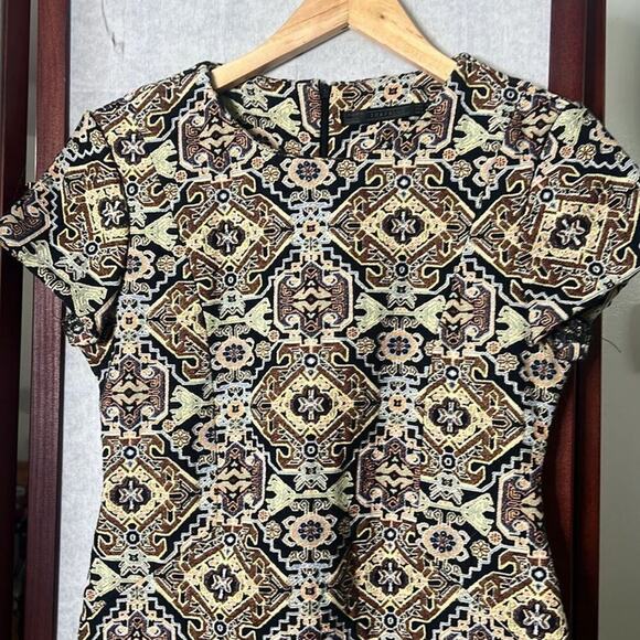 ZARA TRAFALUC TAPESTRY GEOMETRIC PATTERN MINI DRESS SIZE S - Picture 3 of 8